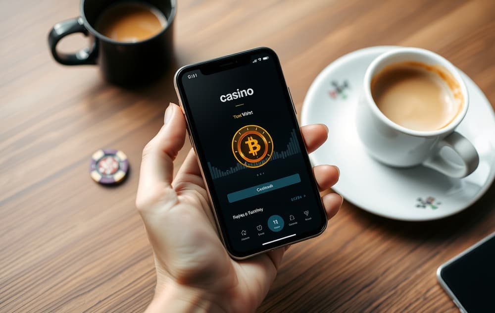 A person transferring bitcoin from a mobile wallet to a casino interface